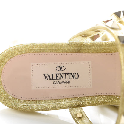 Valentino Garavani PVC Jelly Glitter Rockstud Caged Flat Thong Sandals 36 Oro 7 of 9