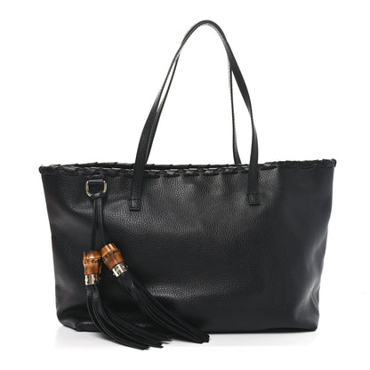 Gucci Pebbled Calfskin Bamboo Tassel Tote Black 1 of 10