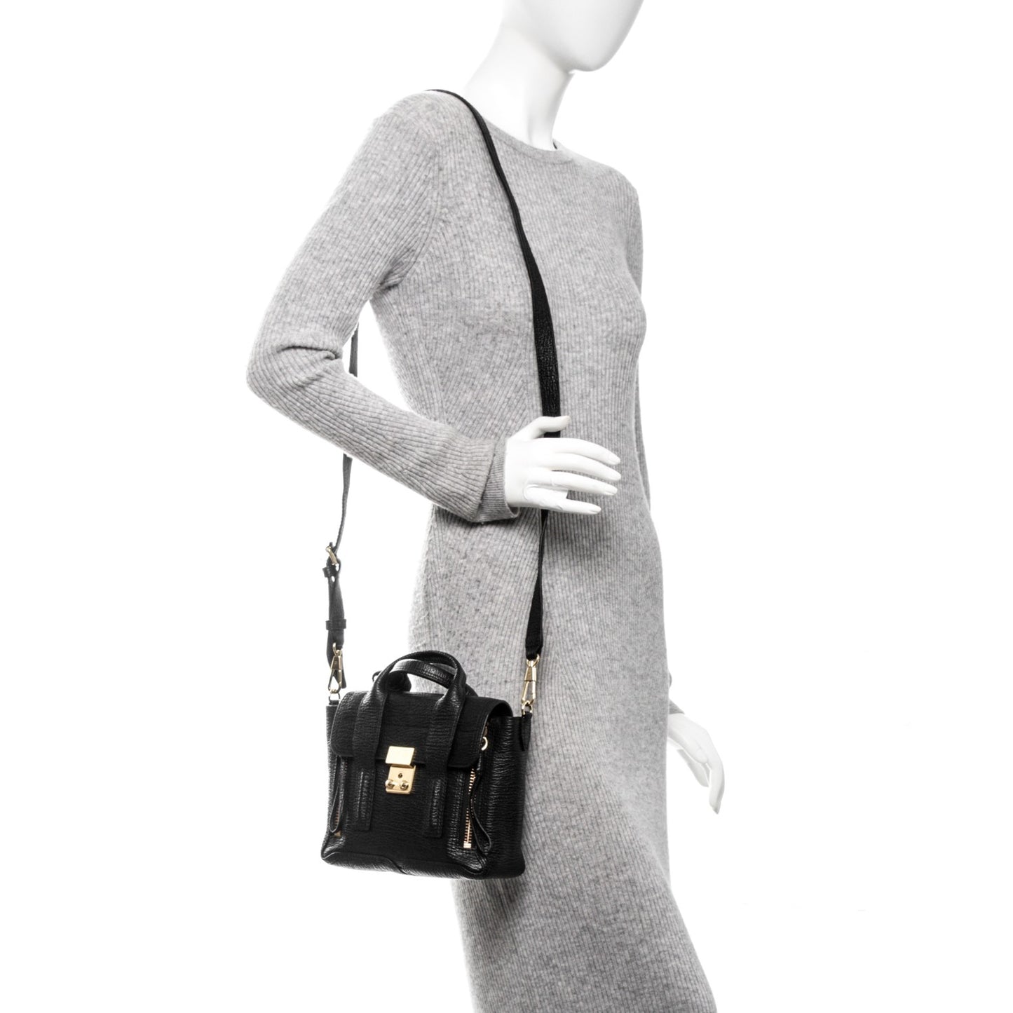 3.1 Textured Calfskin Mini Pashli Satchel Black