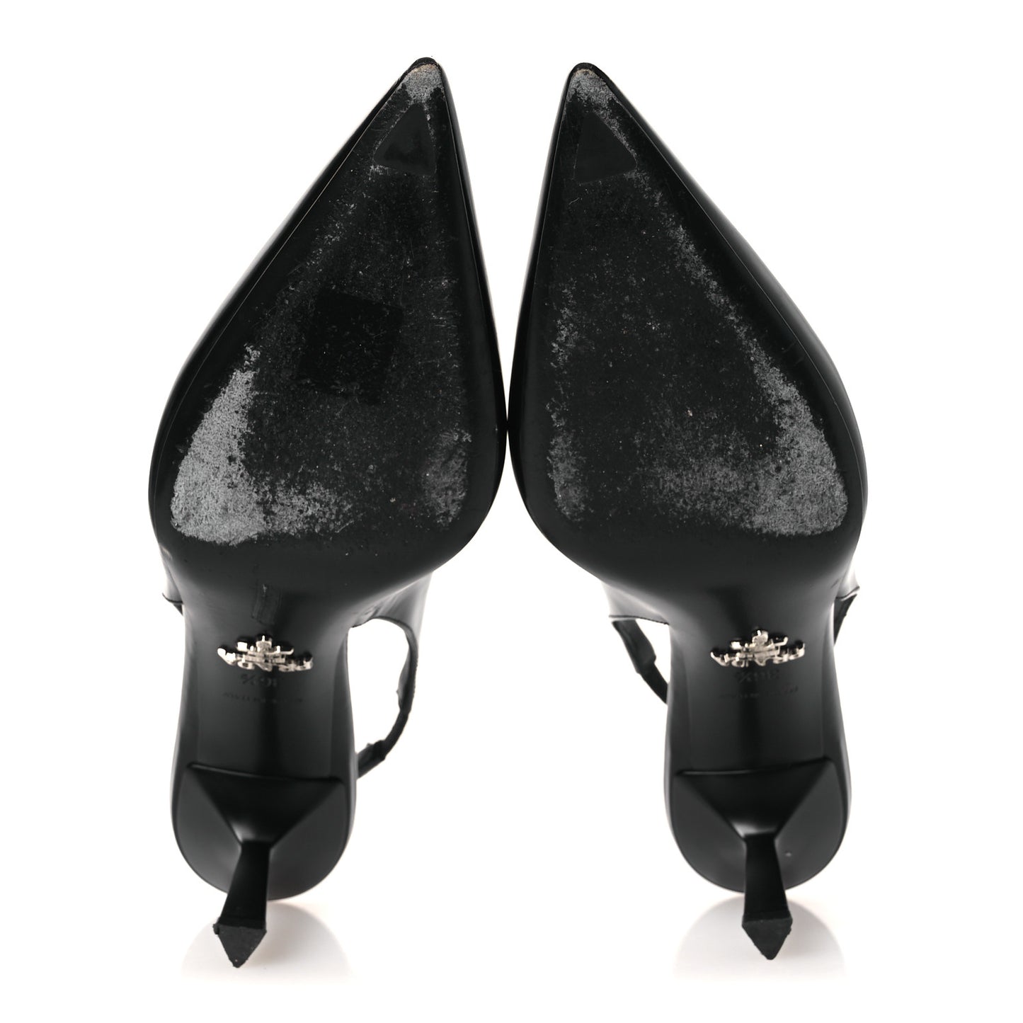 Spazzolato Triangle Logo Pointed Toe 75mm Slingback Pumps 36.5 Black