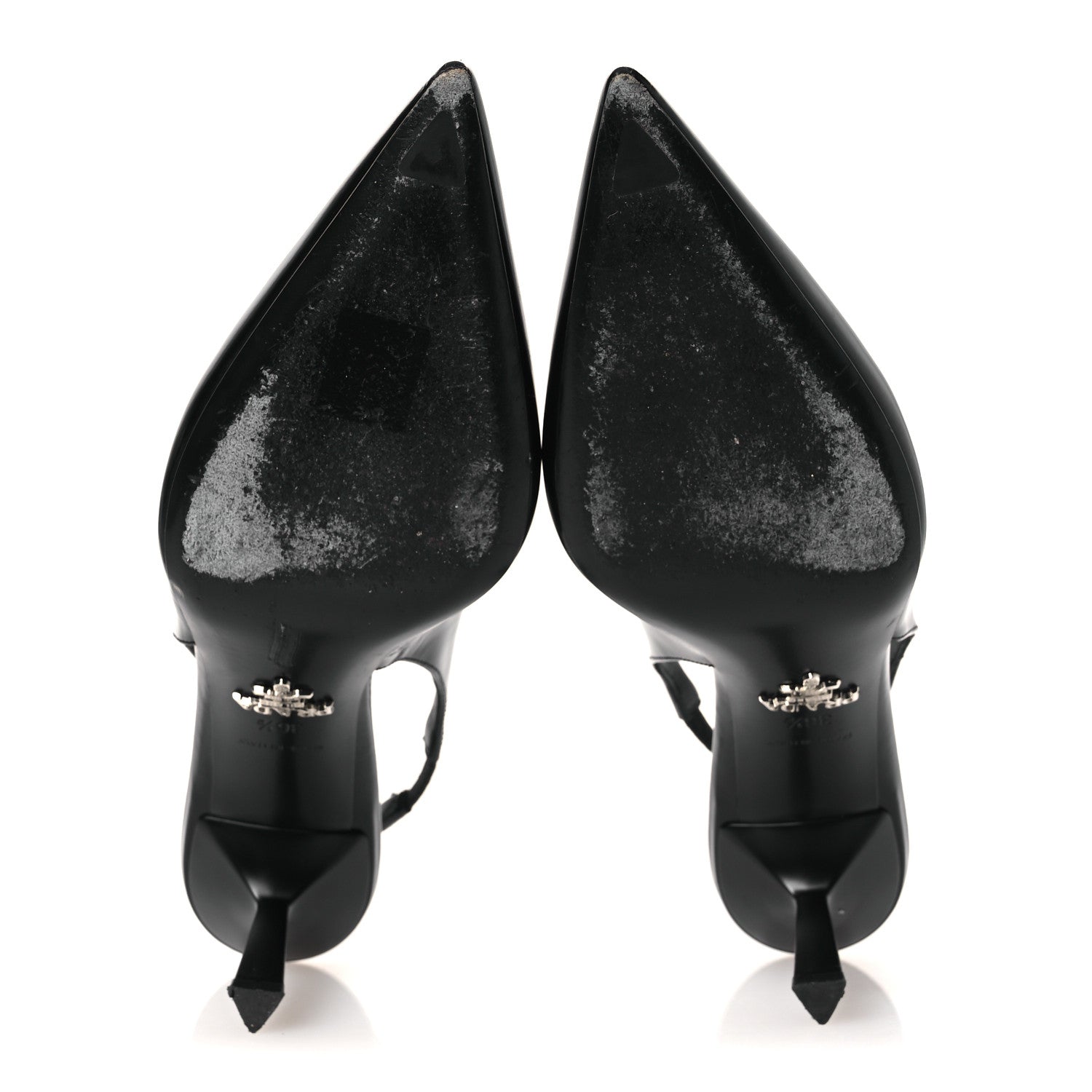 Prada Spazzolato Triangle Logo Pointed Toe 75mm Slingback Pumps 36.5 Black 7 of 10