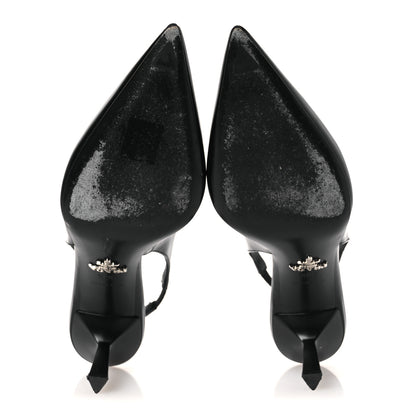 Prada Spazzolato Triangle Logo Pointed Toe 75mm Slingback Pumps 36.5 Black 7 of 10