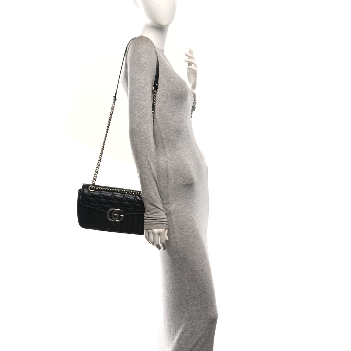 Calfskin Matelasse Aria Small GG Marmont Shoulder Bag Black