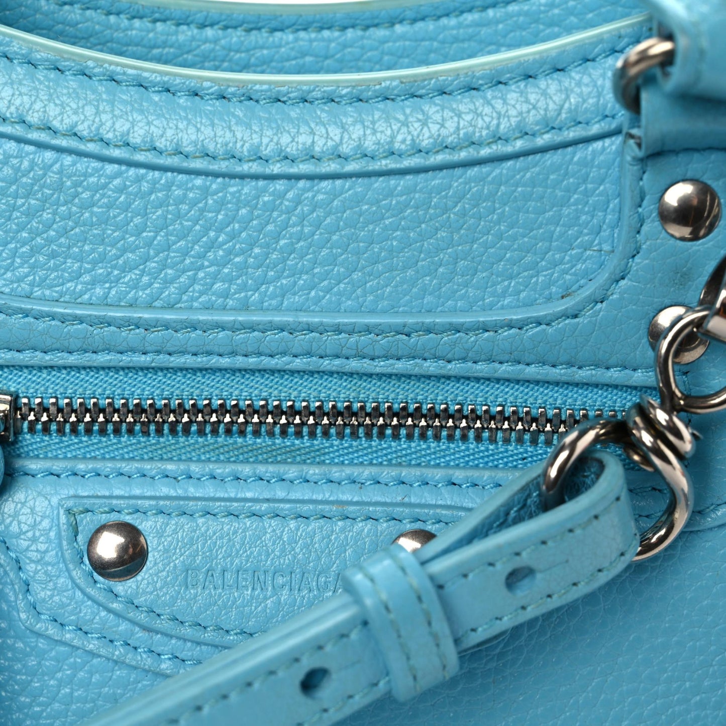 Grained Calfskin Neo Classic Silver Hardware Mini City Azur