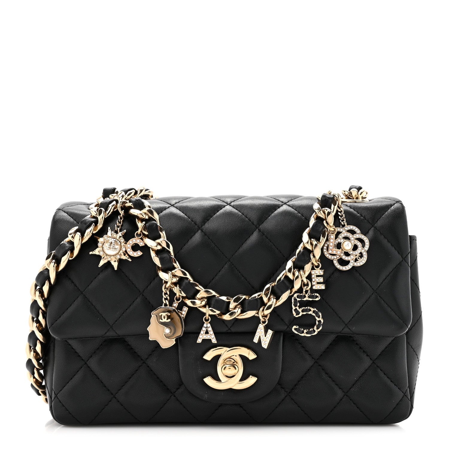 Chanel Lambskin Quilted Mini Coco Charms Rectangular Flap Black 1 of 13