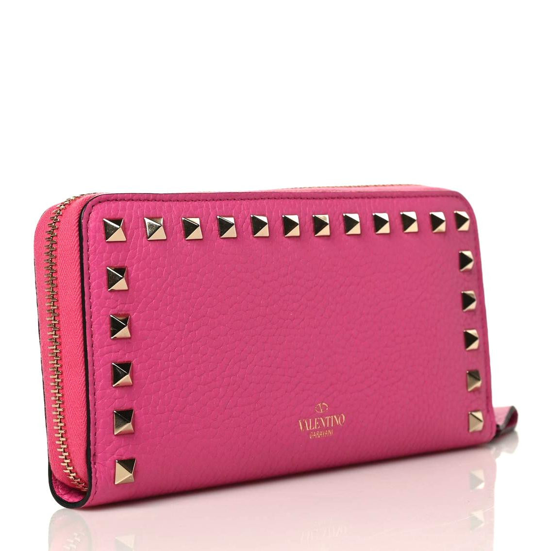 Valentino Garavani Pebbled Calfskin Rockstud Zip Around Wallet Pink Orchid 3 of 9