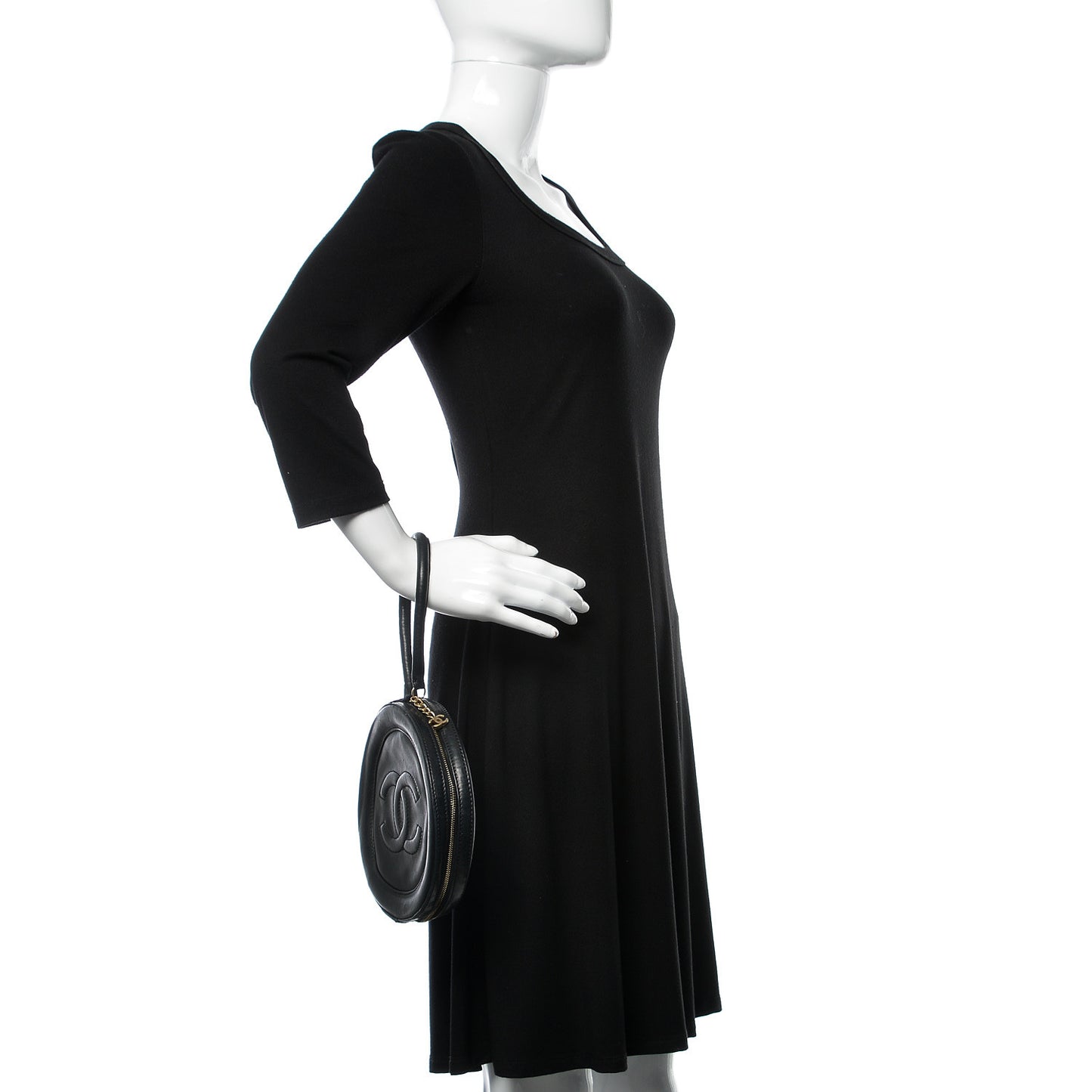 Lambskin Square Quilted Round Shoulder Bag Black