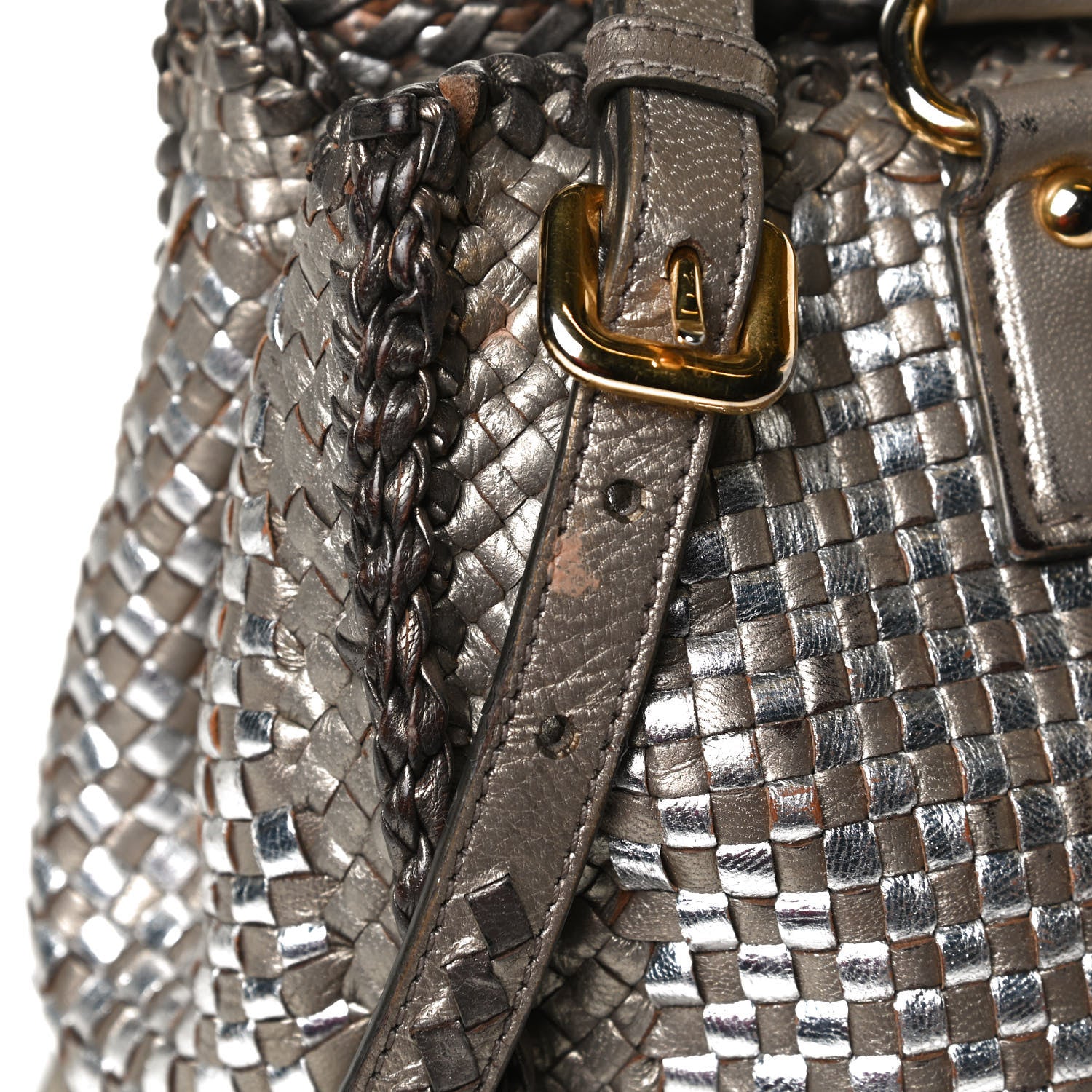 Prada Goatskin Woven Medium Tote Moro 16 of 17