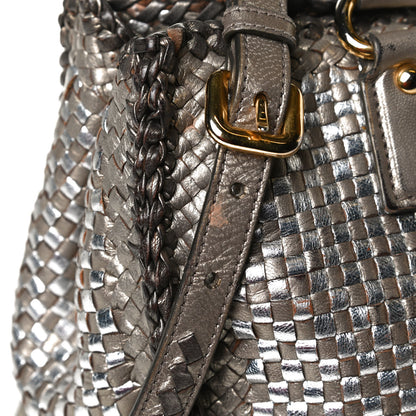 Prada Goatskin Woven Medium Tote Moro 16 of 17
