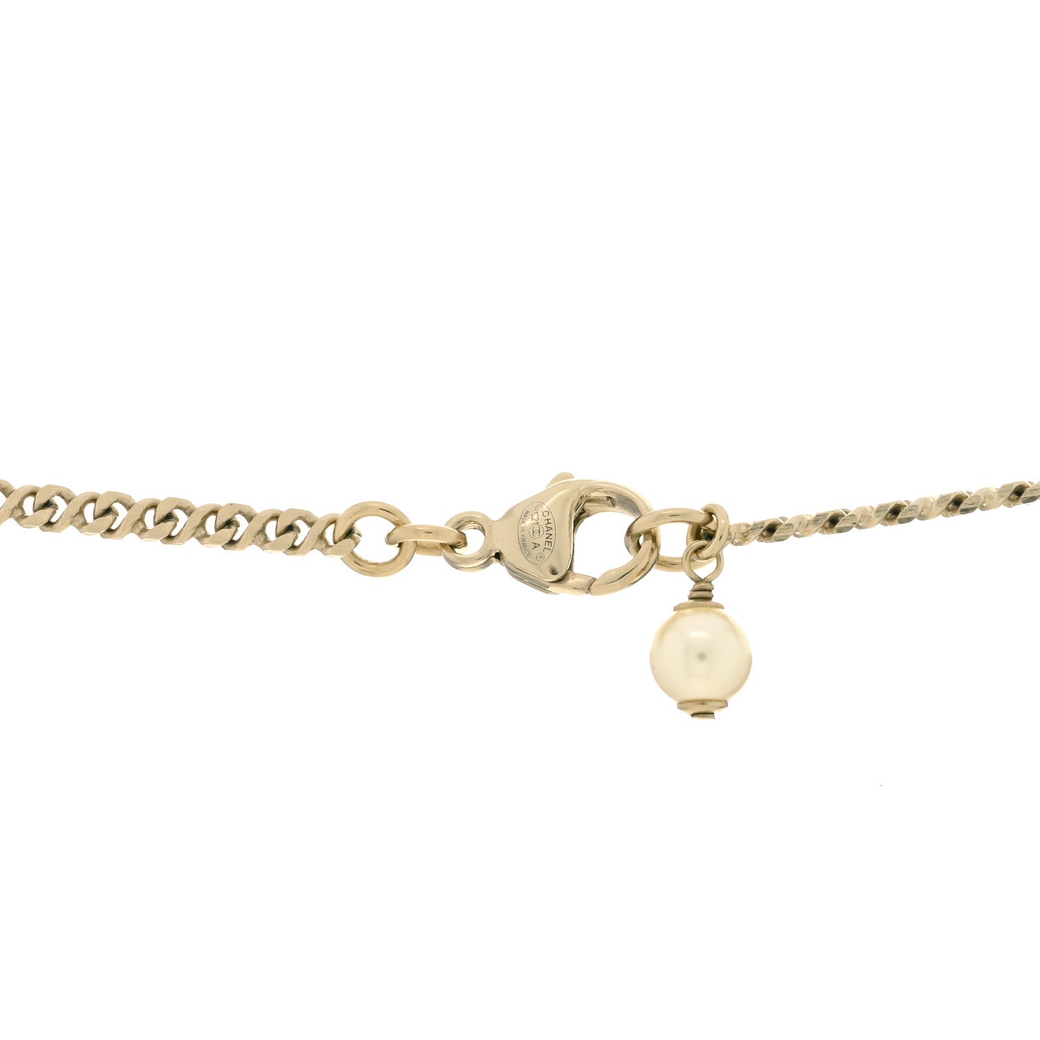 Chanel Metal Pearl Crystal CC Textured Pendant Necklace Gold 3 of 3
