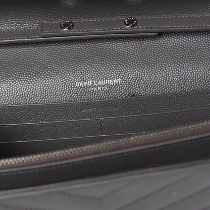Saint Laurent Grain De Poudre Matelasse Chevron Monogram Chain Wallet Fog 6 of 12