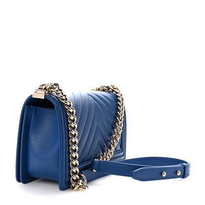 Chanel Lambskin Chevron Quilted Medium Boy Flap Blue 3 of 10