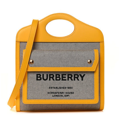 Burberry Canvas Smooth Calfskin Two Tone Mini Pocket Bag Black Deep Saffron 1 of 8