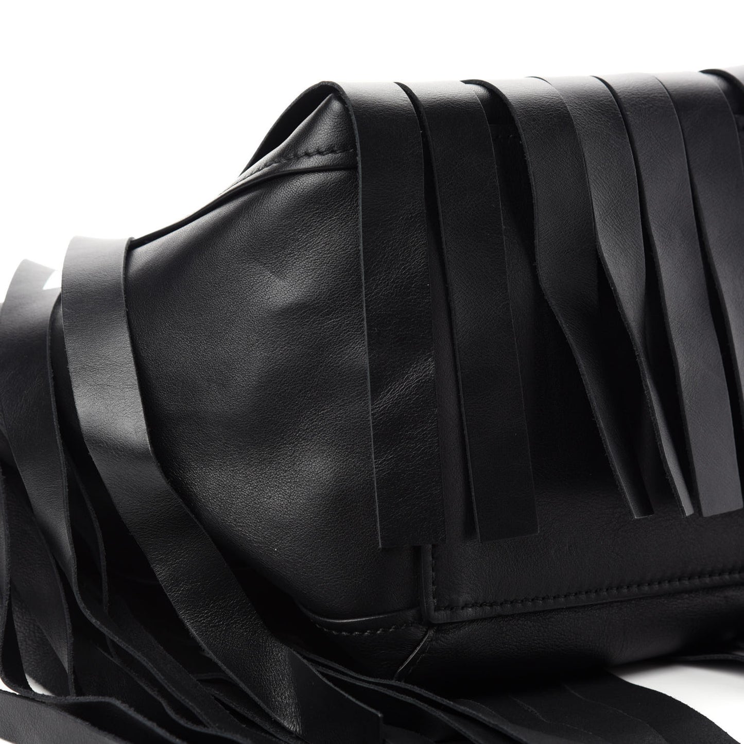 Calfskin XS Fringe Laundry Cabas Black