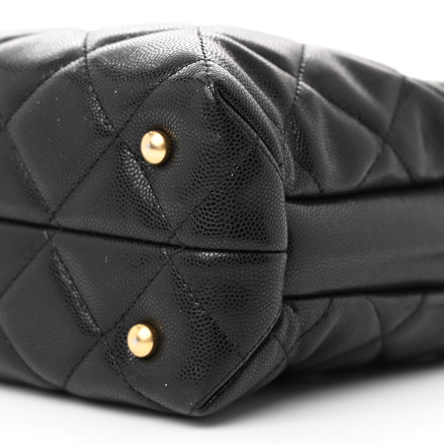 Shiny Caviar Quilted Chain Handle Shopping Tote Black