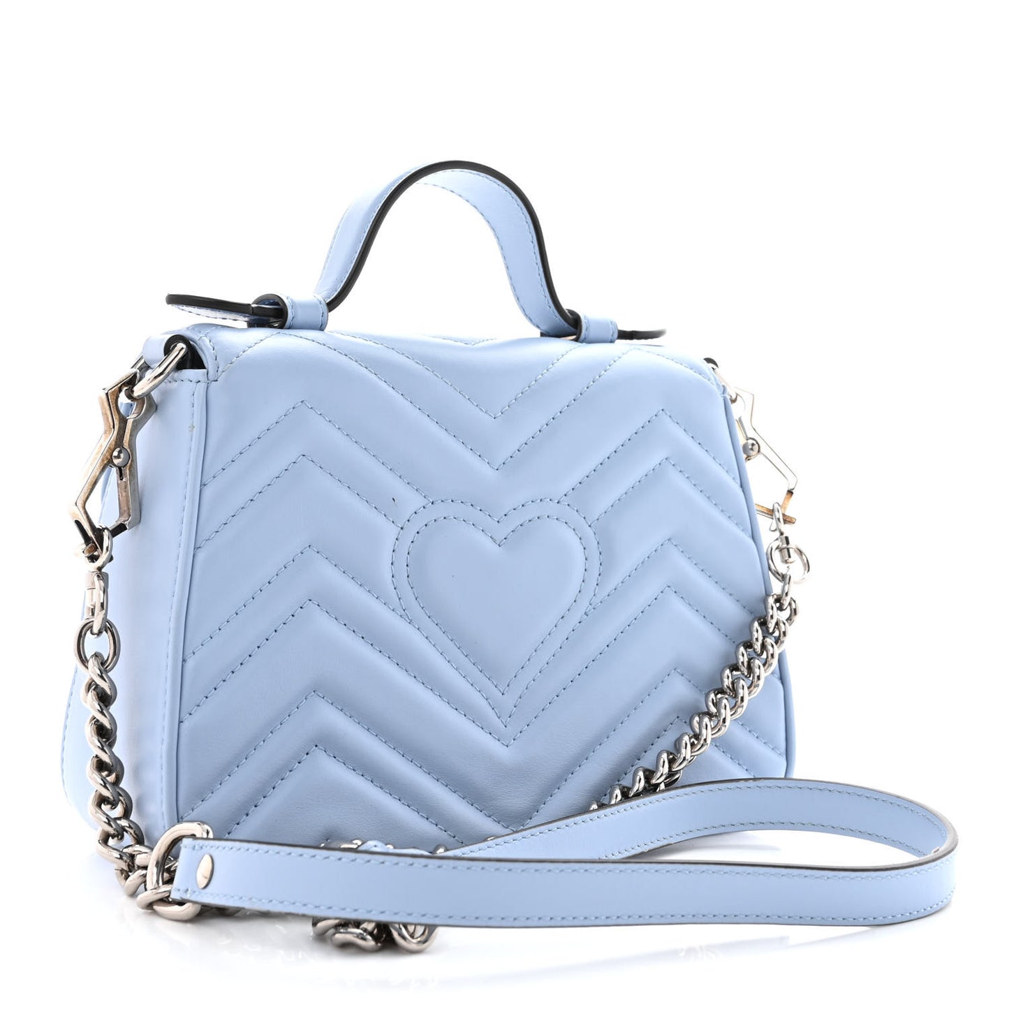 Calfskin Matelasse Mini GG Marmont Top Handle Shoulder Bag Porcelain Light Blue
