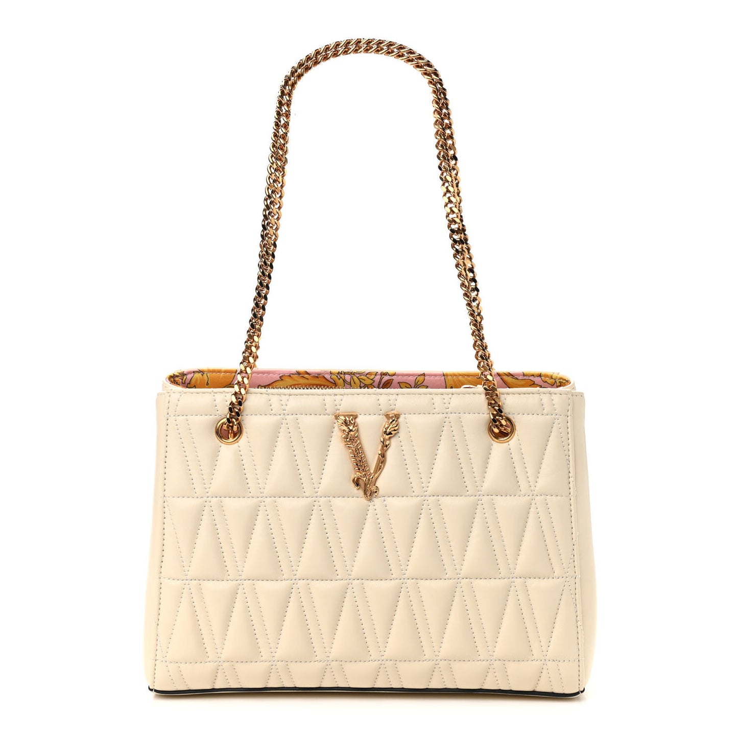 Nappa Barocco Quilted Virtus Chain Shoulder Bag Ecru