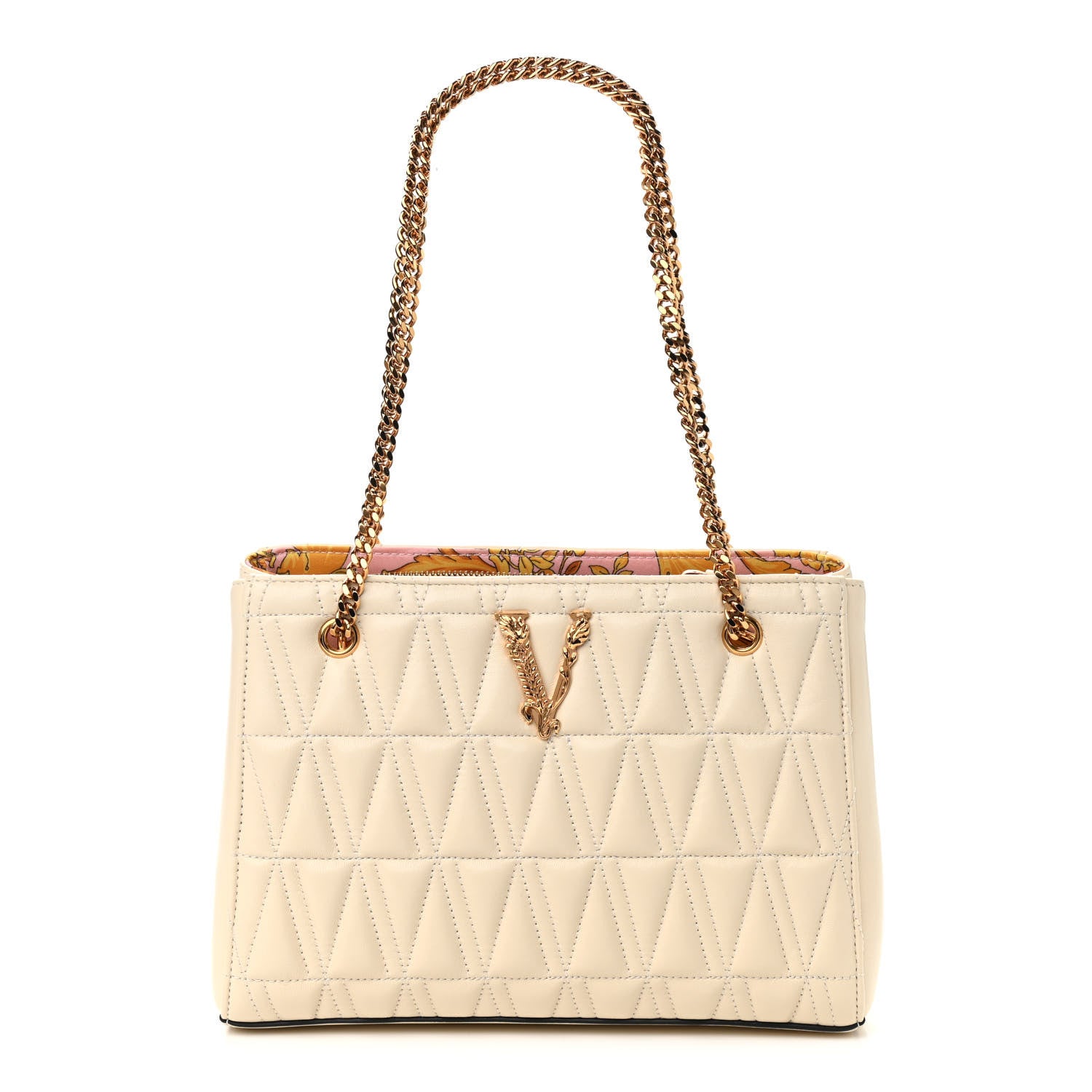 Versace Nappa Barocco Quilted Virtus Chain Shoulder Bag Ecru 1 of 9
