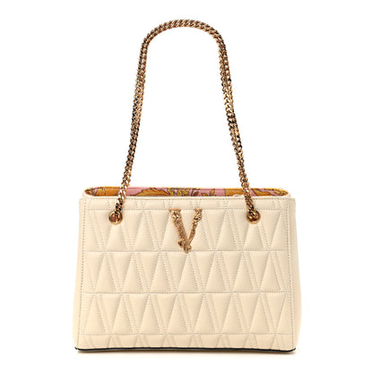 Versace Nappa Barocco Quilted Virtus Chain Shoulder Bag Ecru 1 of 9
