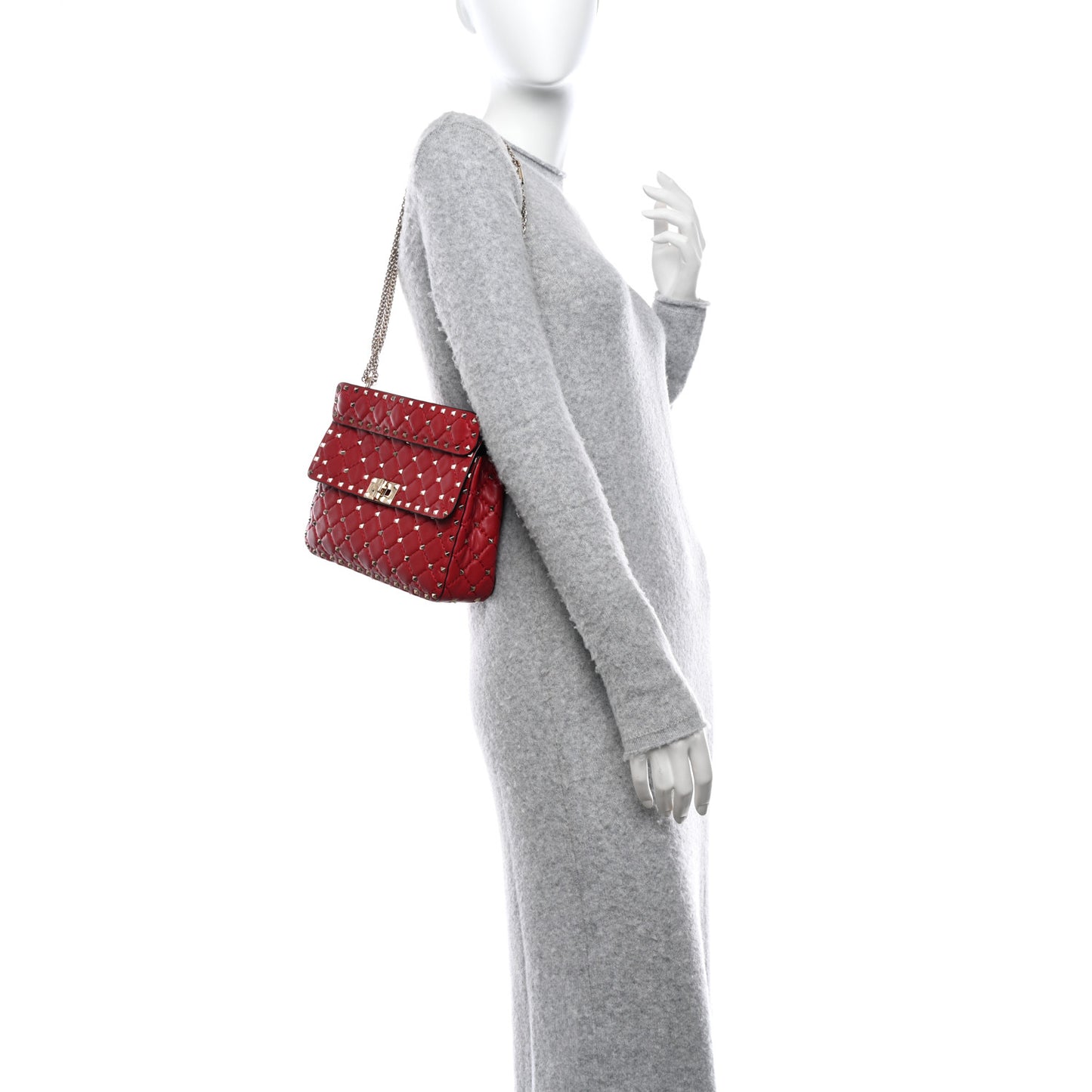 Lambskin Medium Rockstud Spike Shoulder Bag Red