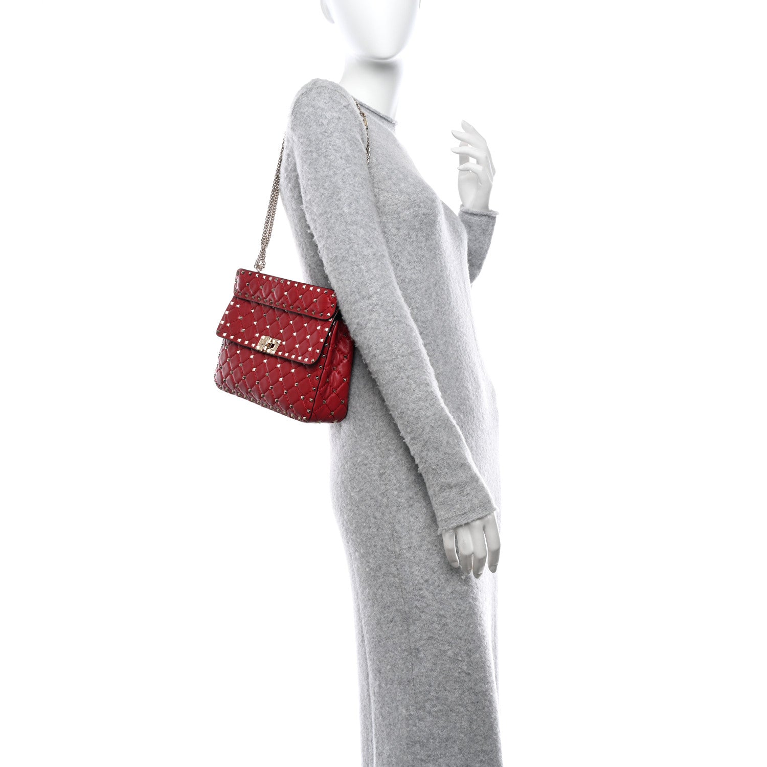 Valentino Garavani Lambskin Medium Rockstud Spike Shoulder Bag Red 2 of 13