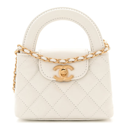 Chanel Shiny Aged Calfskin Quilted Mini Nano Kelly Shopper White 1 of 11