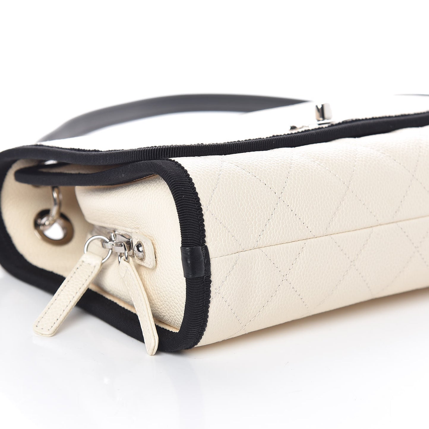 Caviar Grosgrain Quilted Top Handle CC Flap Beige Black