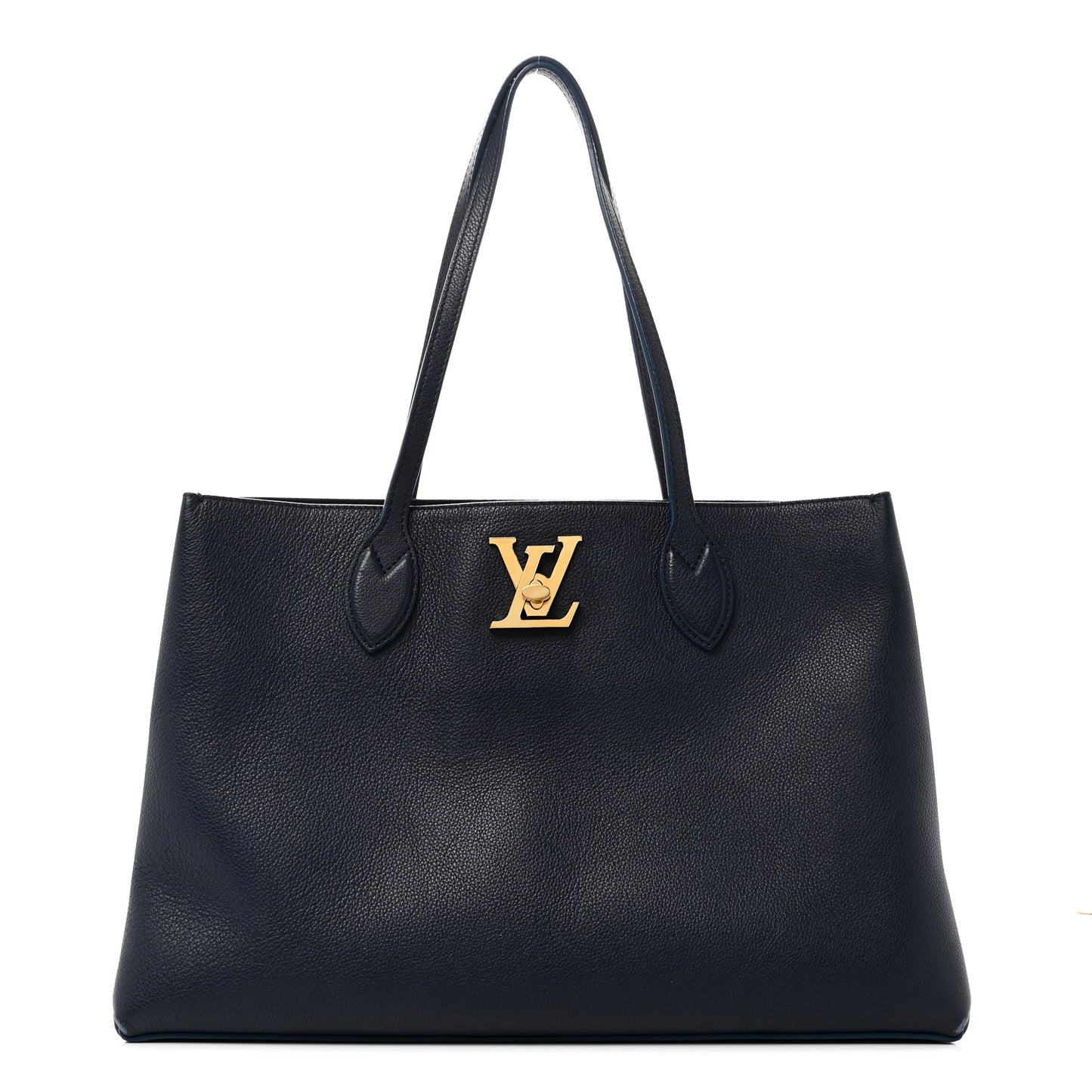 Grained Calfskin Lockme Shopper Navy