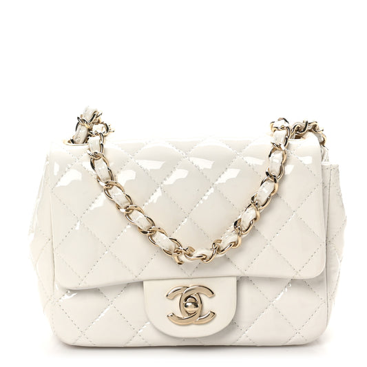Patent Quilted Mini Square Flap White