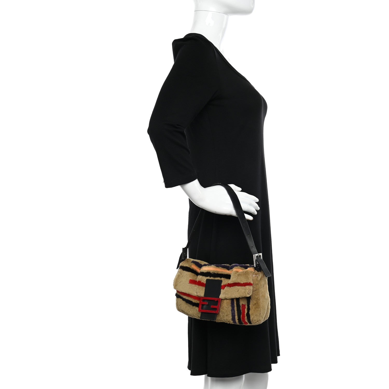 Fendi Rabbit Fur Striped Baguette Multicolor 2 of 11