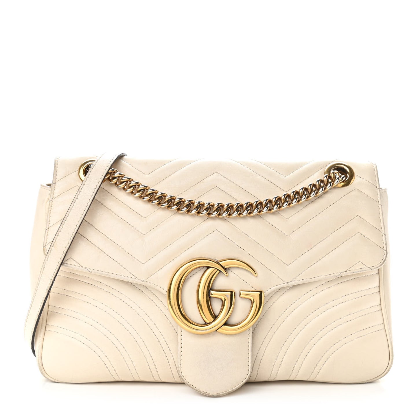 Calfskin Matelasse Medium GG Marmont Shoulder Bag White