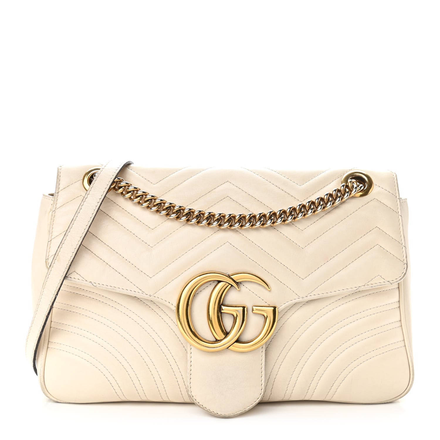 Gucci Calfskin Matelasse Medium GG Marmont Shoulder Bag White 1 of 15