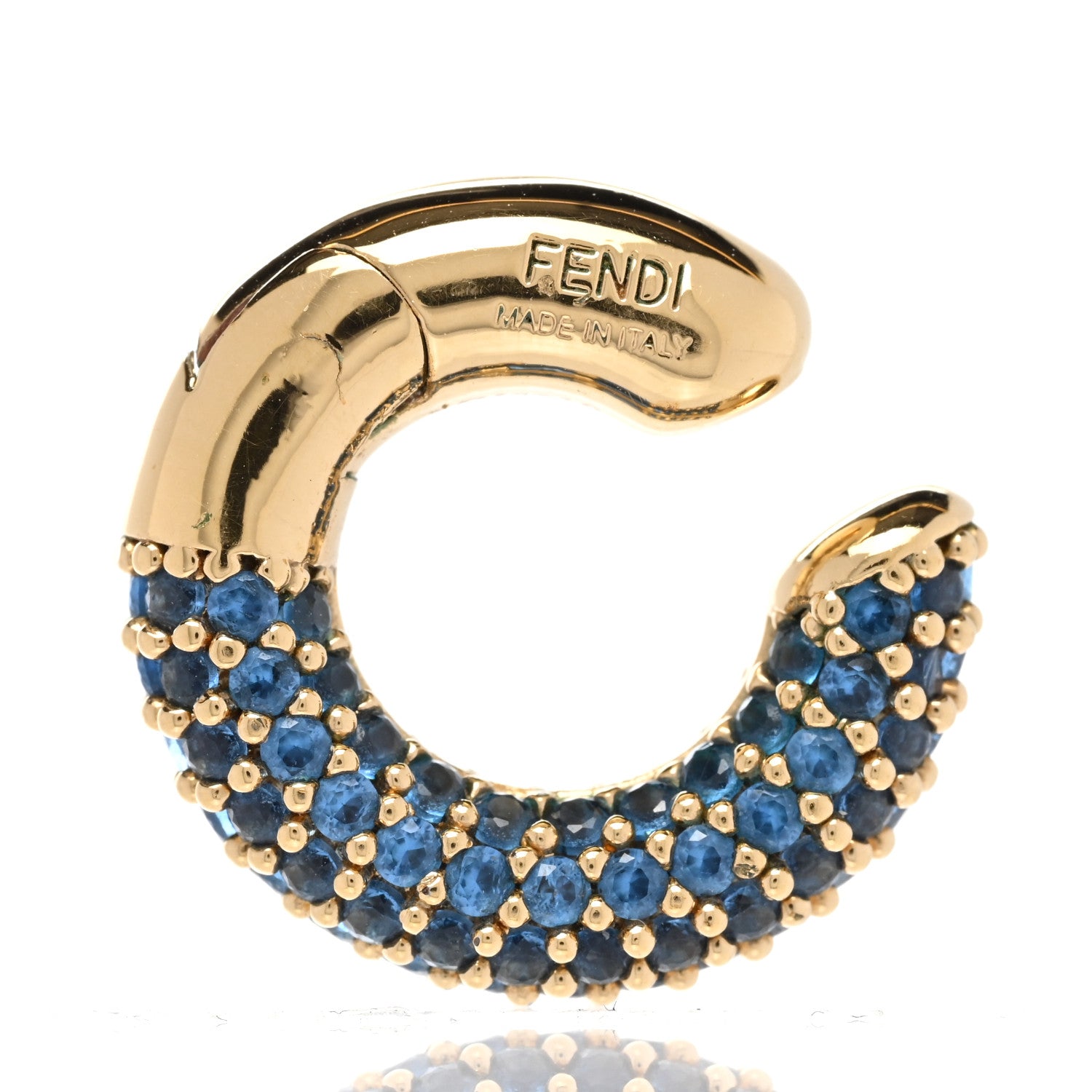 Fendi Metal Crystal Ear Cuff Blue Gold 3 of 5