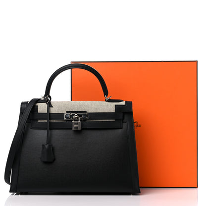 Hermes Berline Toile Swift Kelly Sellier 32 Black Ecru 10 of 10