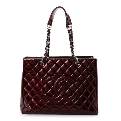 Chanel Patent Quilted Grand Shopping Tote GST Dark Bordeaux 1 of 10