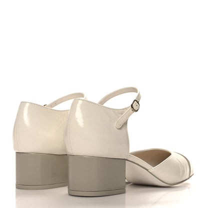 Chanel Shiny Lambskin CC Cap Toe Mary Janes Pumps 40 White Light Beige 5 of 10