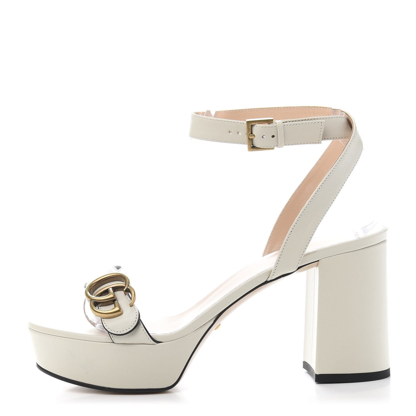 Calfskin GG Marmont Ankle Wrap 30/85mm Platform Sandals 39 Mystic White