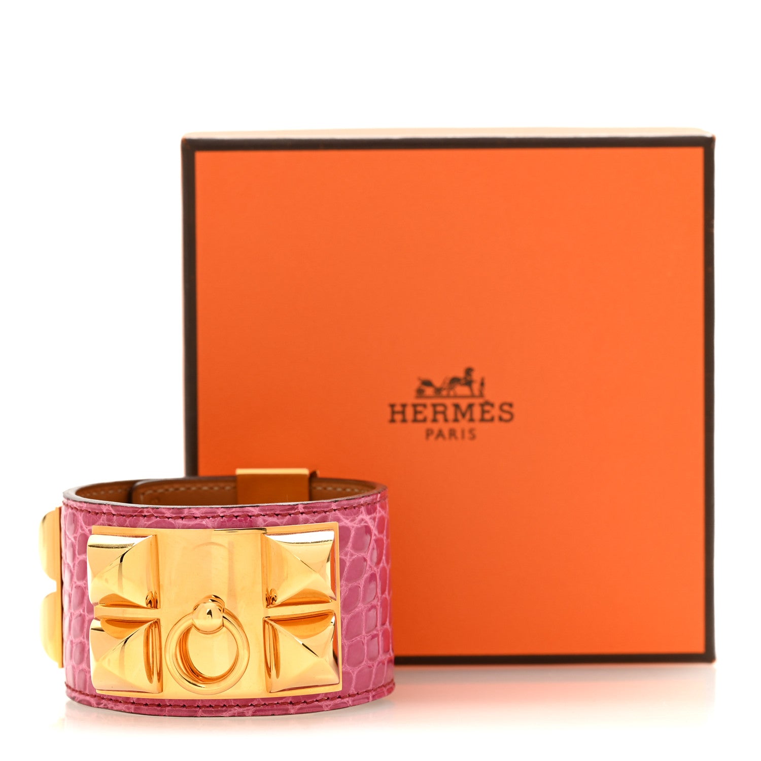 Hermes Shiny Alligator Collier De Chien CDC Bracelet S Rose Scheherazade 6 of 6