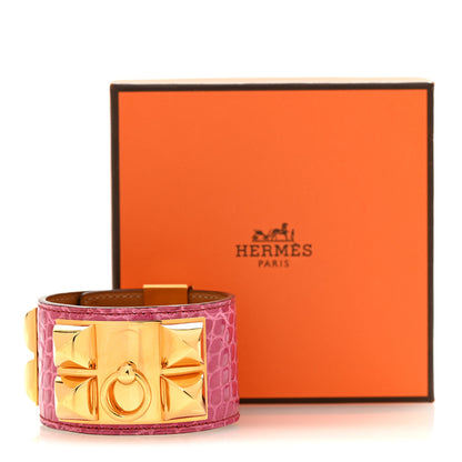 Hermes Shiny Alligator Collier De Chien CDC Bracelet S Rose Scheherazade 6 of 6