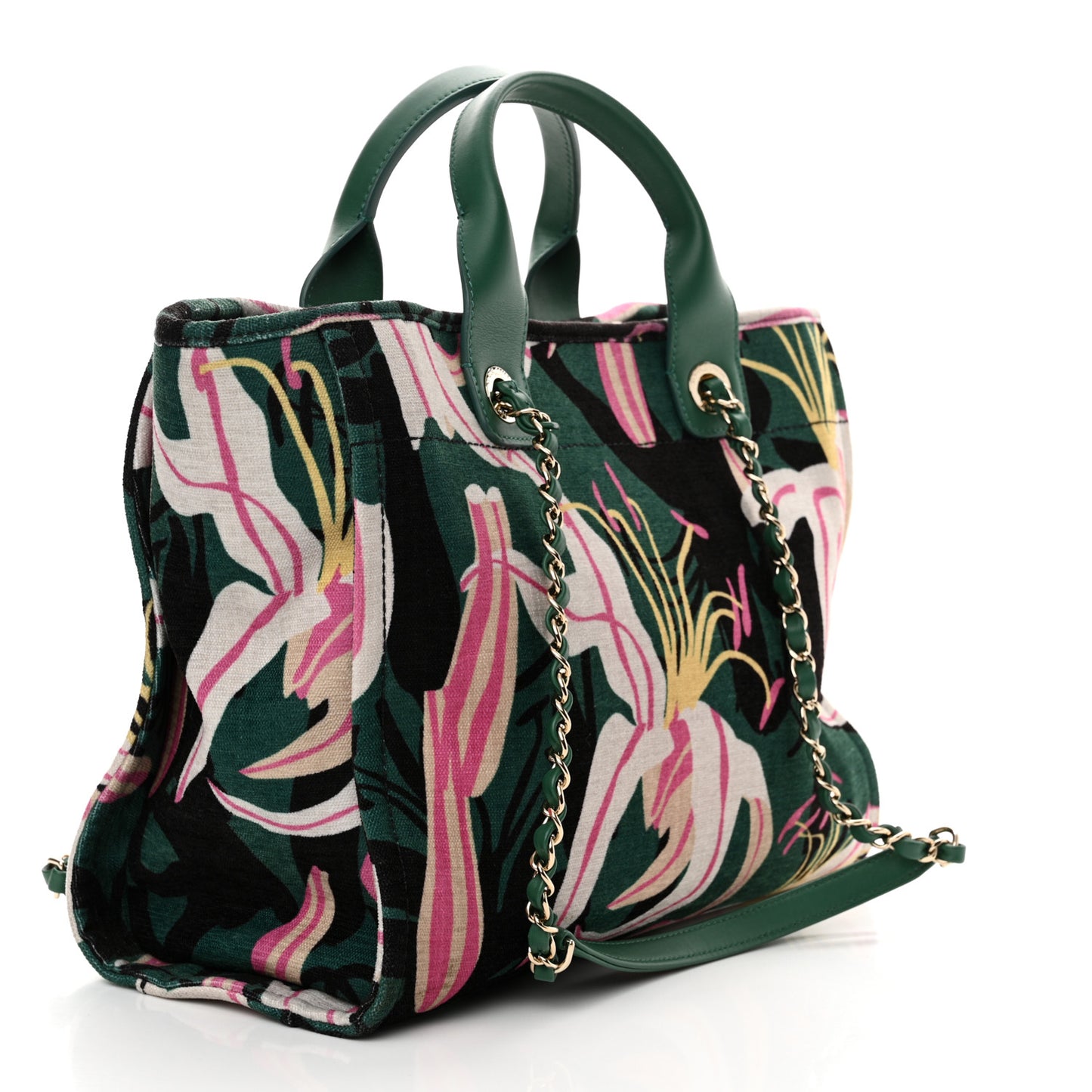 Velvet Calfskin Beaded Small Deauville Tote Pink Green Black