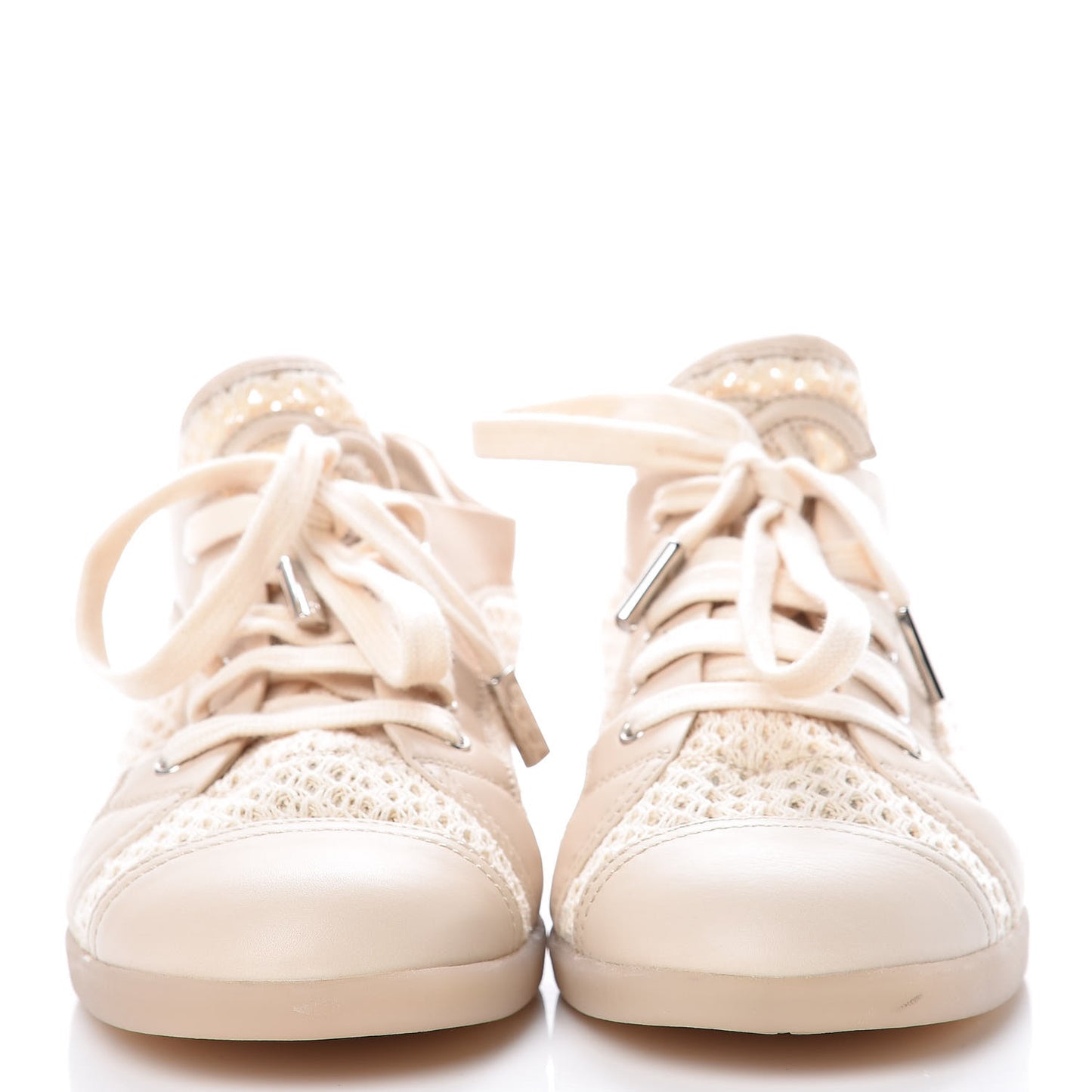 Mesh Lambskin Low Top Sneakers 40 Beige