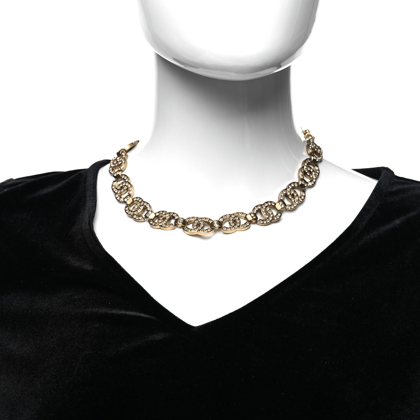 Crystal CC Chain Choker Necklace Gold