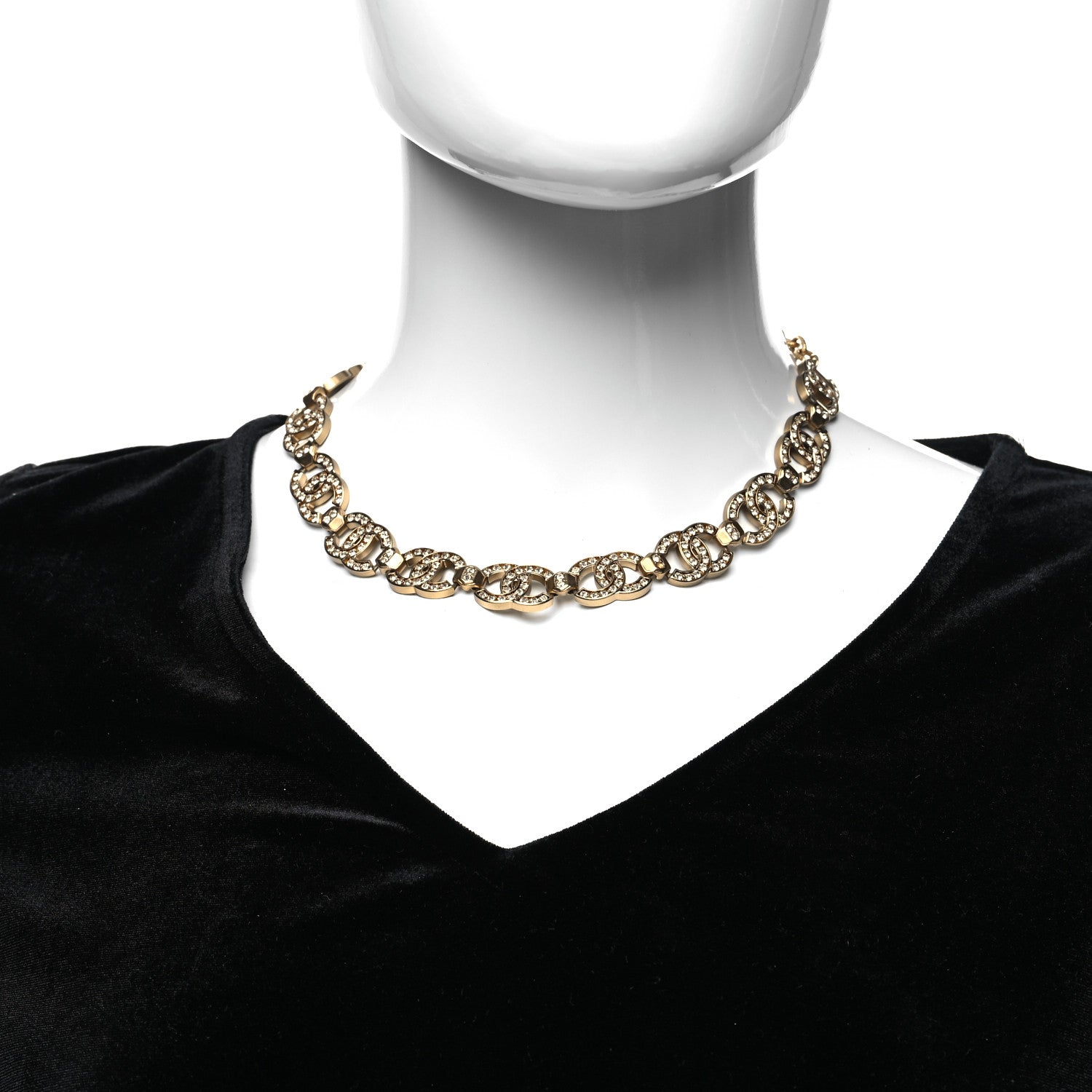 Chanel Crystal CC Chain Choker Necklace Gold 2 of 6