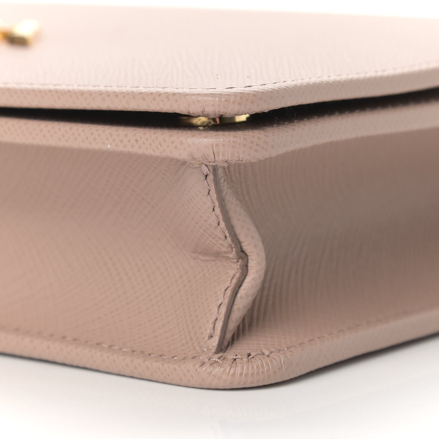 Saffiano Lux Metal Logo Mini Chain Flap Crossbody Bag Cipria