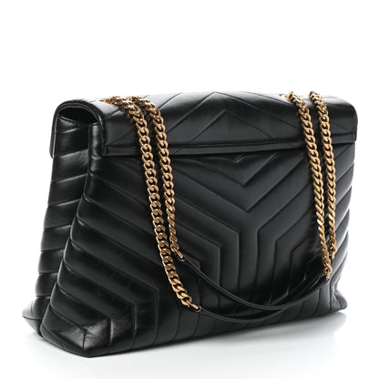 Saint Laurent Calfskin Y Quilted Monogram Large Loulou Chain Satchel Black 3 of 9