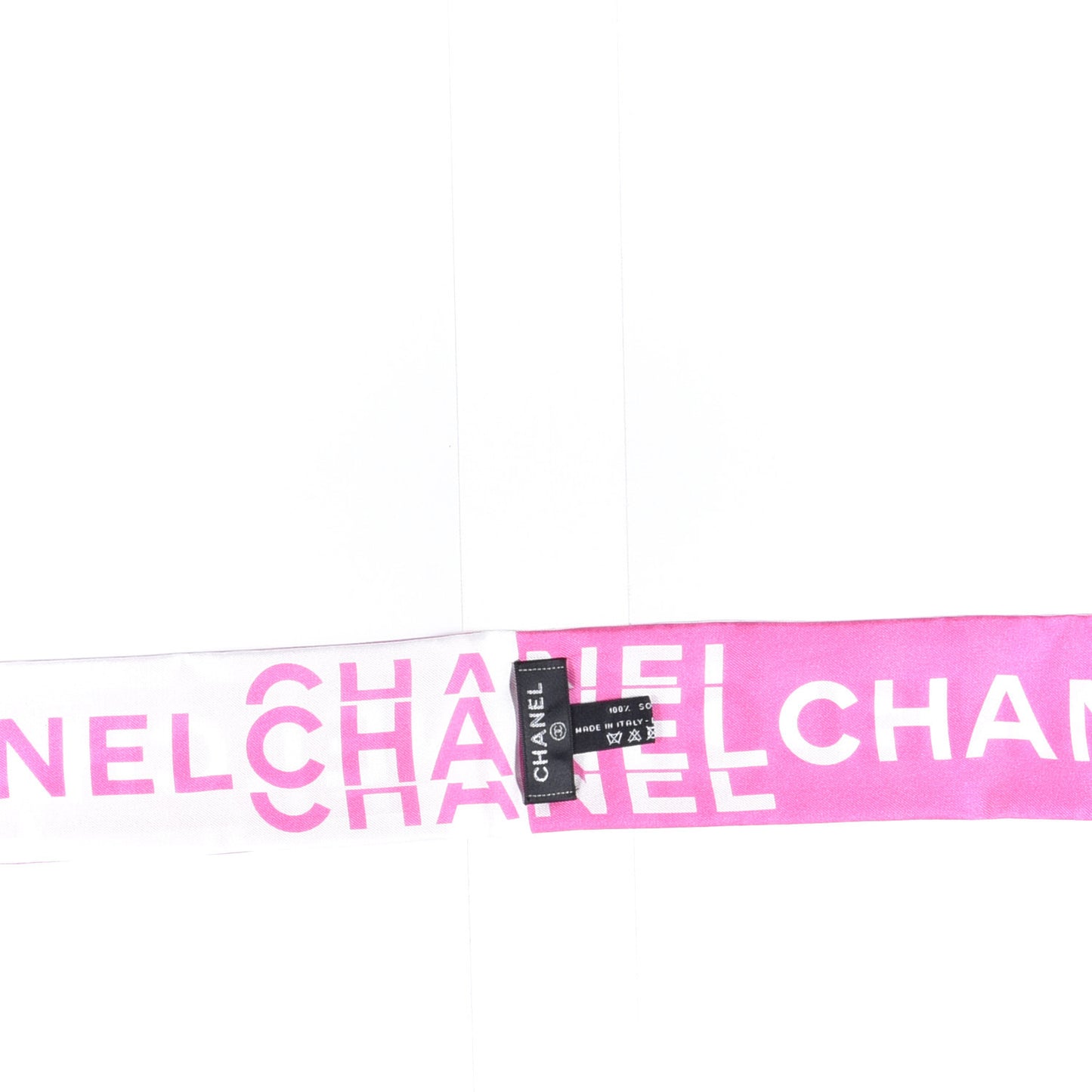 Silk Logo Slim Bandeau Scarf Fuchsia White