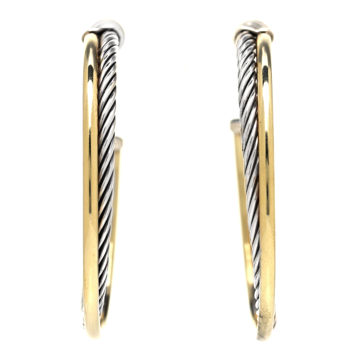 David Yurman Sterling Silver 18K Yellow Gold 44mm Extra Large Crossover Cable Hoop Earrings 1 of 4