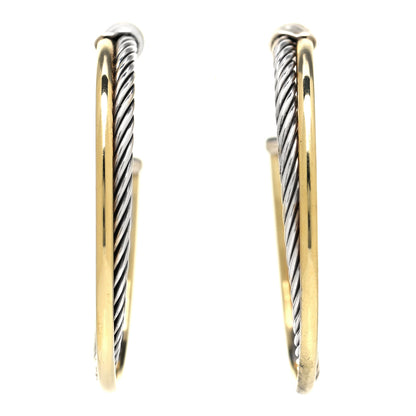 David Yurman Sterling Silver 18K Yellow Gold 44mm Extra Large Crossover Cable Hoop Earrings 1 of 4