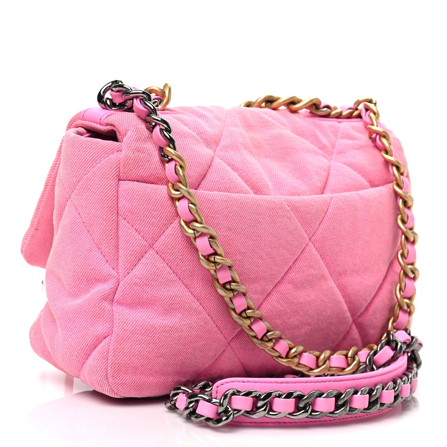 Chanel Denim Quilted Medium Chanel 19 Flap Neon Pink 3 of 9