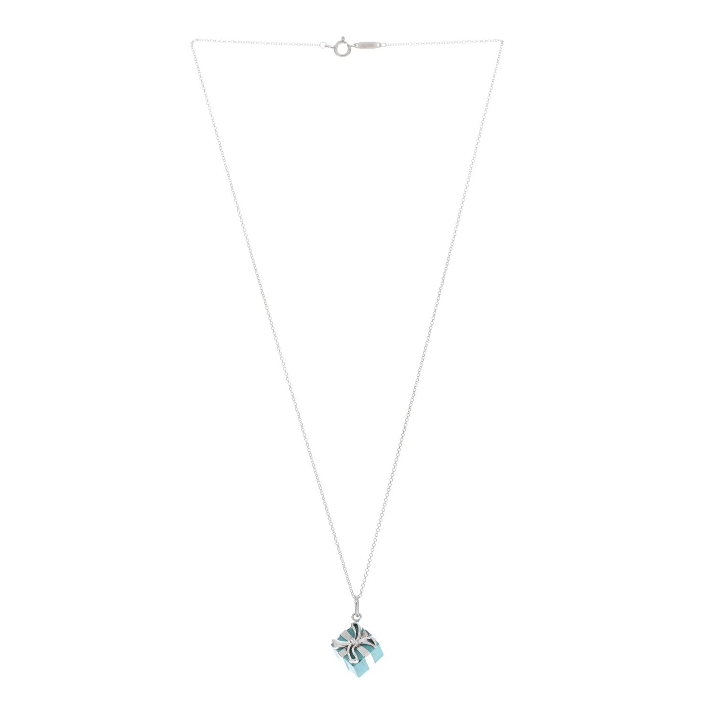 Sterling Silver Enamel Gift Box Charm Necklace Blue